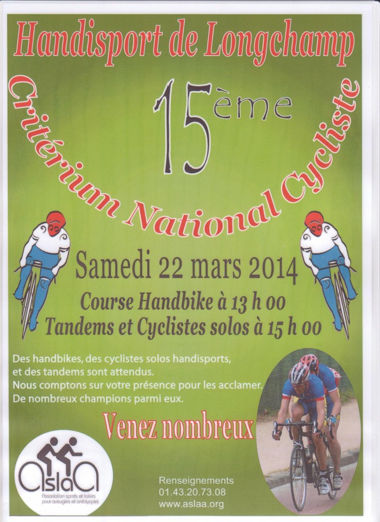 15e critérium national cycliste handisport de Longchamp.