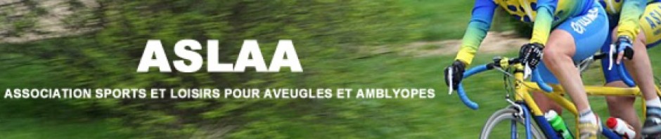 Bannière ASLAA - Titre en grand et blanc (acronyme puis nom complet; fond vert flou par effet de vitesse, image d''un guidon avec main sur les cocottes et partie avant d'une roue)
 